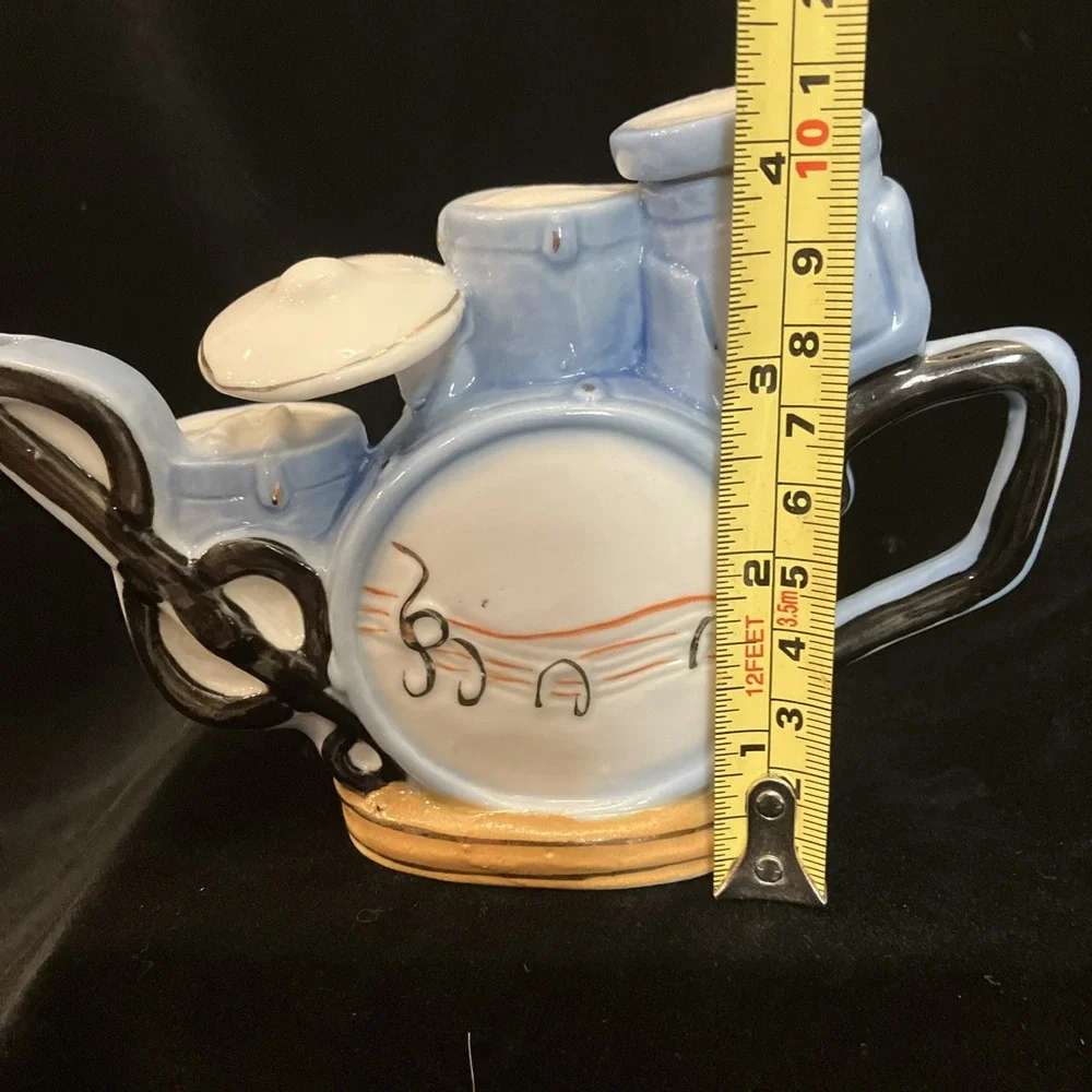 Drum Set Kit Teapot Blue RARE Decor Drummer Music Band Theme Tea Pot Snare